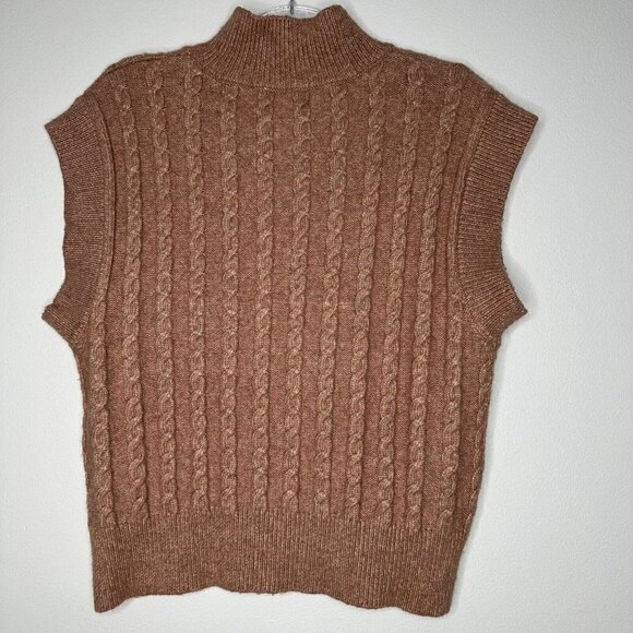 Cupcakes and Cashmere Cable Knit Sweater Vest Size S Mock Neck Brown - Picture 5 of 8